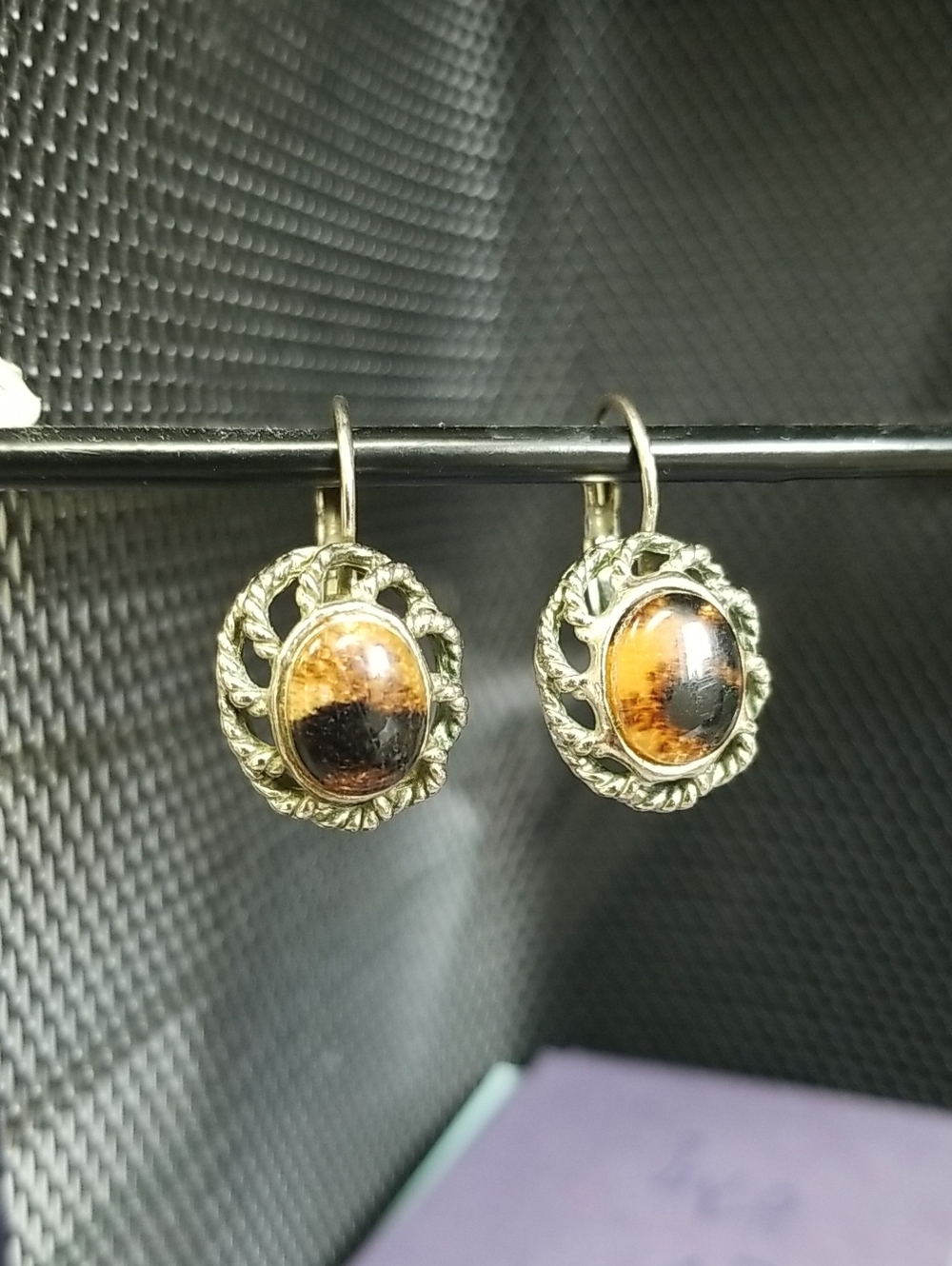 Gold-Tone Amber Leopard Cabochon Dangle Earrings